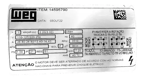 MOTOR ELÉTRICO  3CV BI-VOLT 2POLOS 110/220V WEG